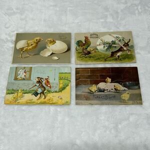 Antique Easter Post Card Bunny Chicks Embossed Lot of 4 Post Cards Early 1900s